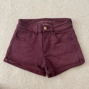 American Eagle High Rise Jean Shorts in Maroon